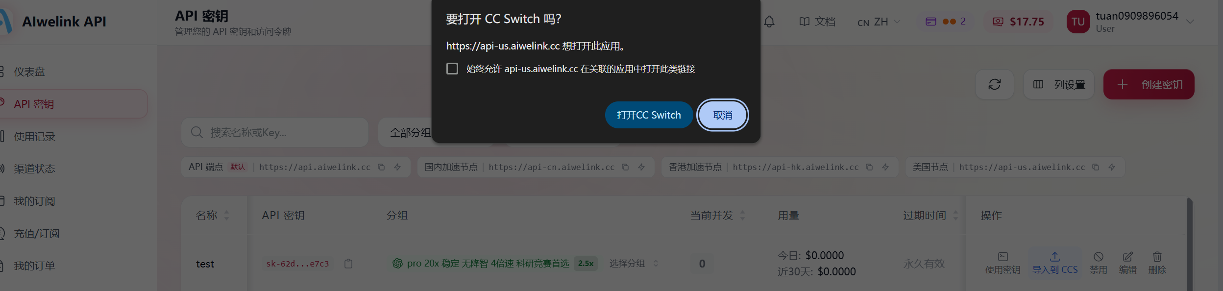 允许浏览器打开 CC Switch